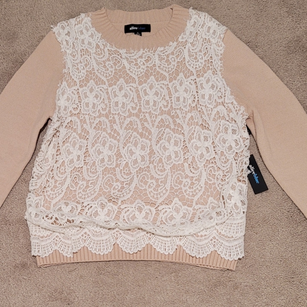 NWT Alice Blue Sweater XL Knit Lace Crew Neck  Pullover Top Women